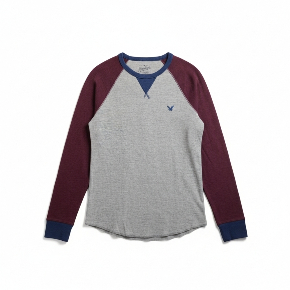 American Eagle Heritage Thermal Raglan Long Sleeve Shirt Gray Maroon